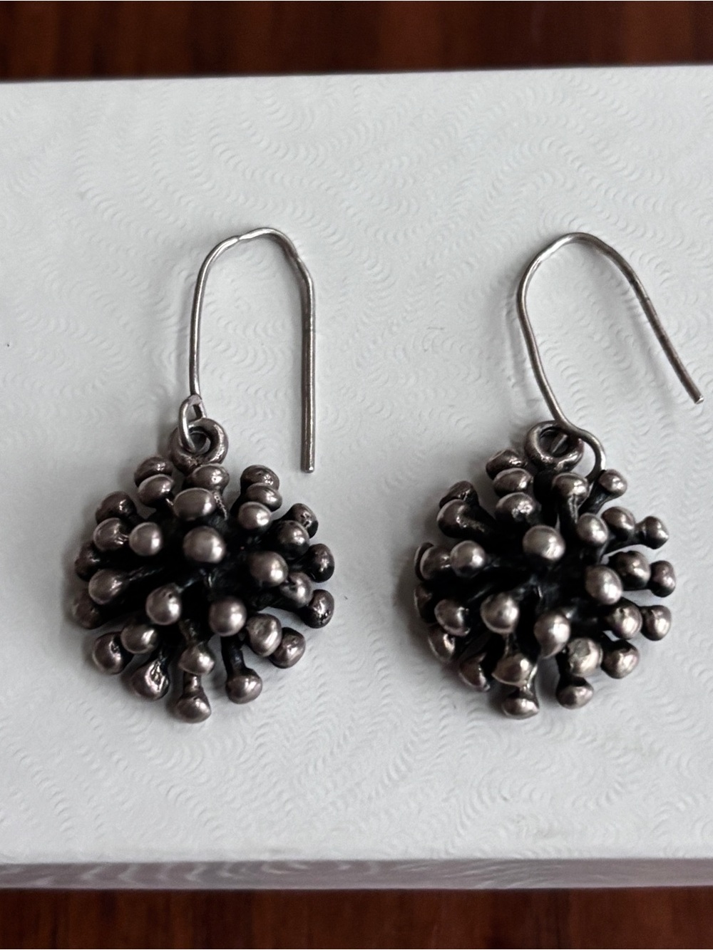 Vtg 925 Sterling Silver Brutalist Atomic Cluster Dangle Earrings Hedgehog 10.9g
